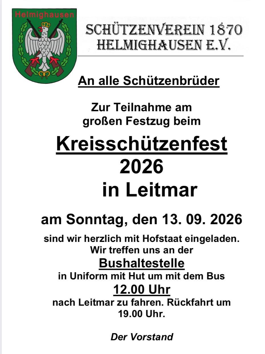 Aushang Kreisschützenfest Leitmar 2026